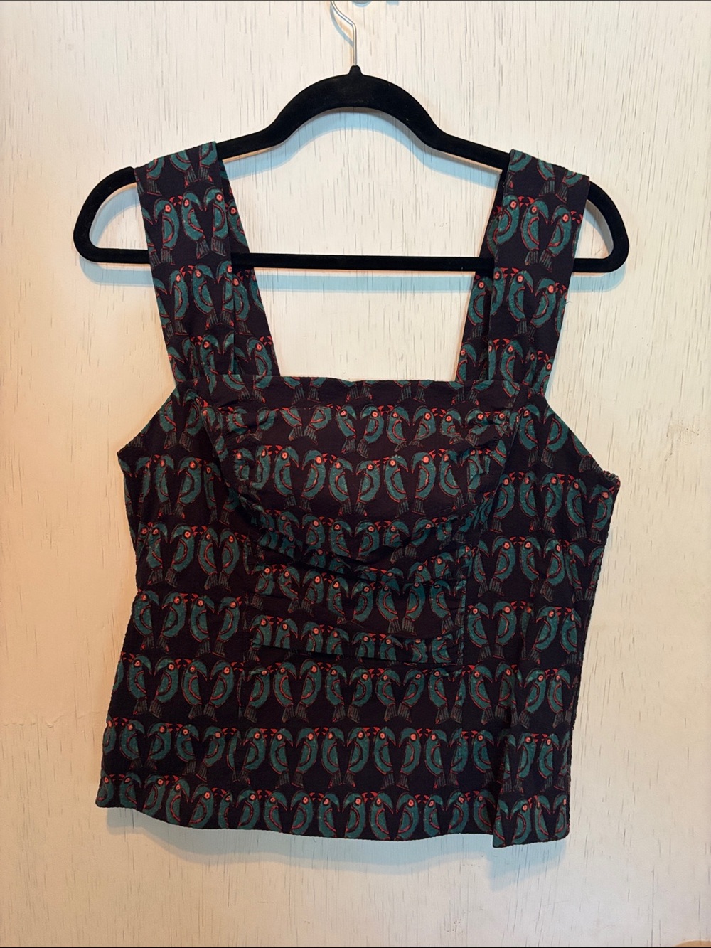 Maeve Teal and Black Printed Square-Neck Camisole